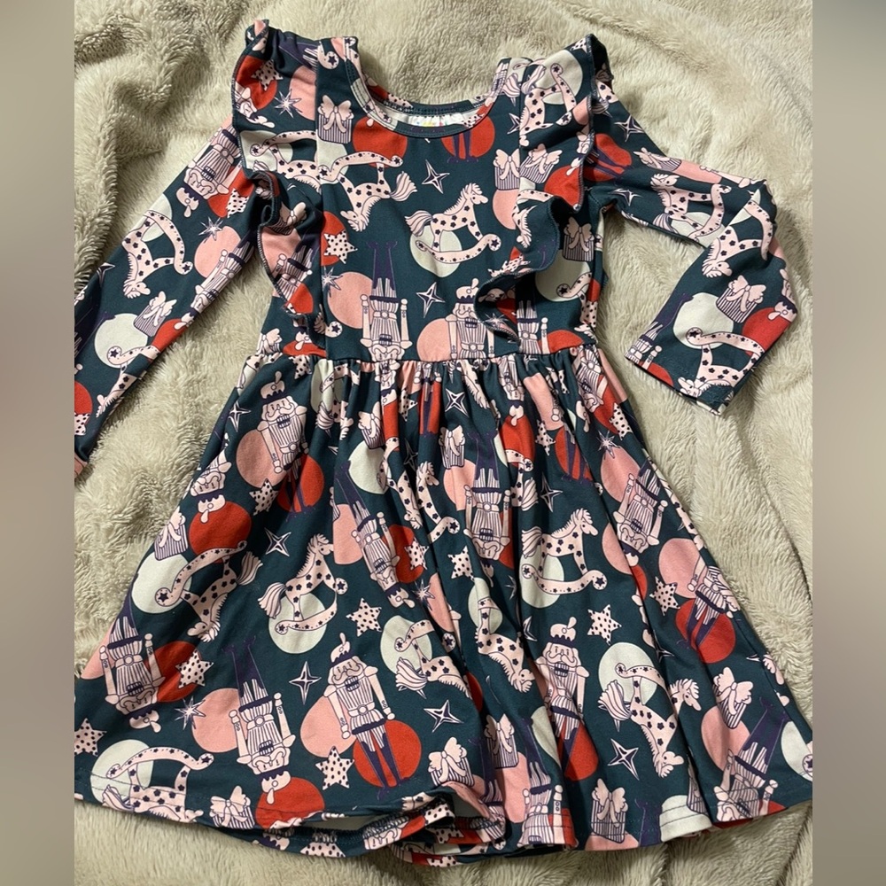 EUC DotDotSmile Christmas Nutcracker Ruffle Long Sleeve Dress